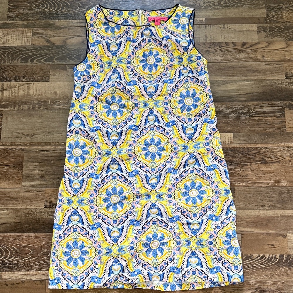 Betsey Johnson Yellow, Blue & Pink Tile-Print Shift Dress
